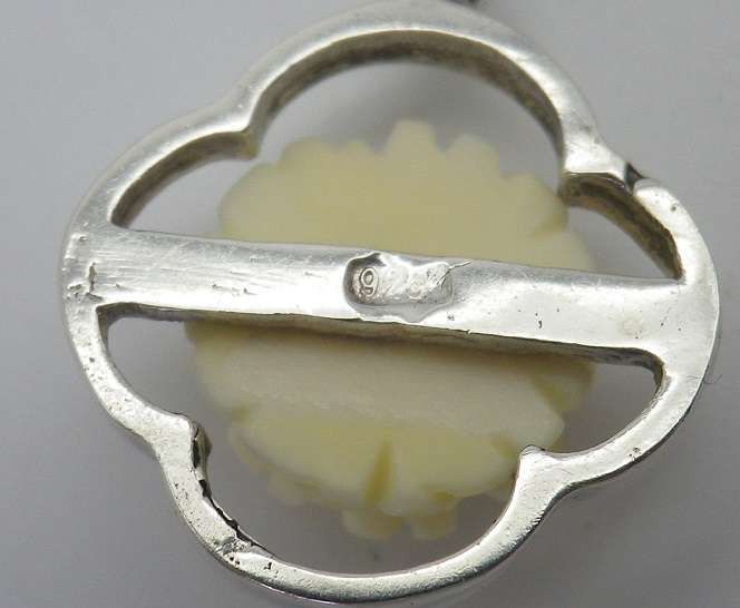 BEAUTIFUL STERLING SILVER & CARVED BONE ROSE NECKLACE