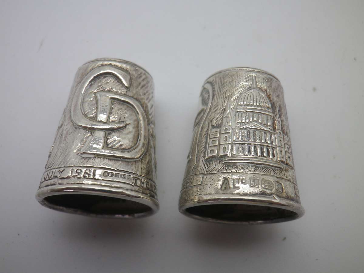 Pair Hallmarked Silver THIMBLES Charles & Diana's Wedding 7g  Birmingham 1981 Boxed