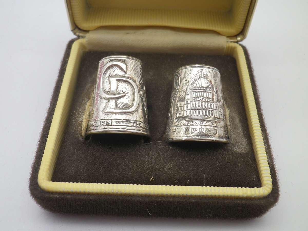Pair Hallmarked Silver THIMBLES Charles & Diana's Wedding 7g  Birmingham 1981 Boxed