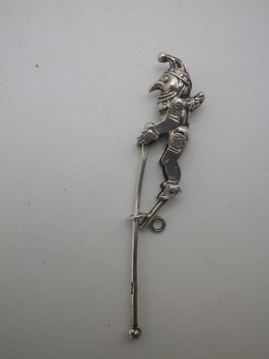 Miniature Silver (800 purity)Articulated Puppet. Comedia D'el arte figurine ? Moves up& down. Rare!!