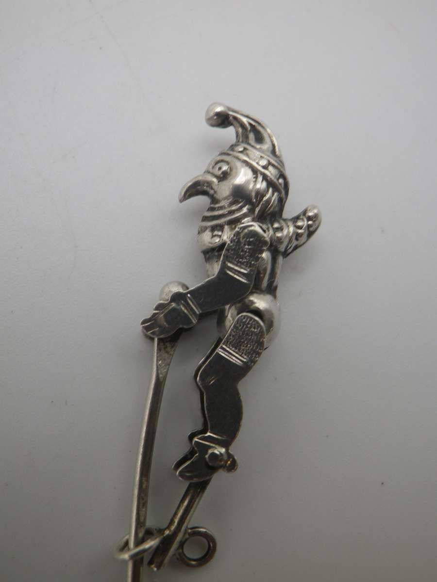 Miniature Silver (800 purity)Articulated Puppet. Comedia D'el arte figurine ? Moves up& down. Rare!!