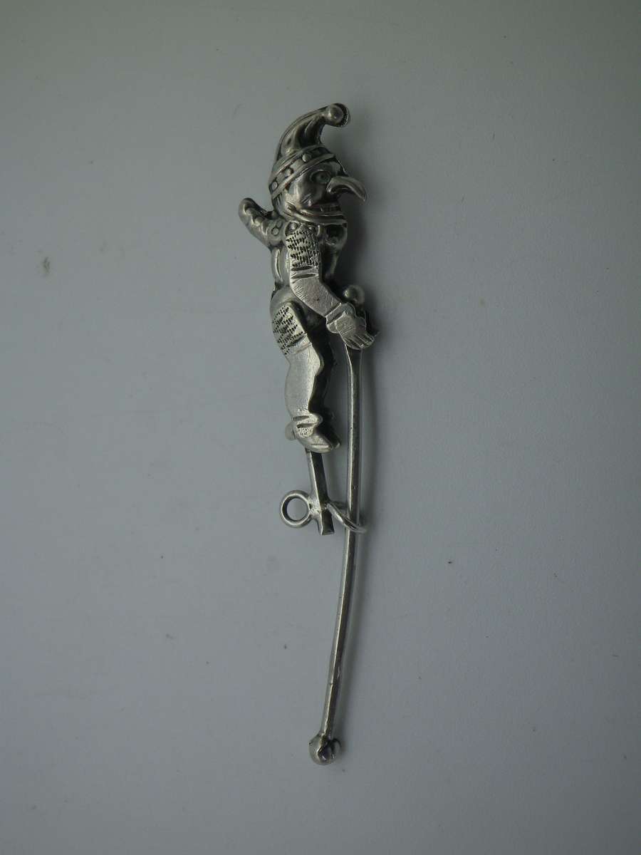 Miniature Silver (800 purity)Articulated Puppet. Comedia D'el arte figurine ? Moves up& down. Rare!!