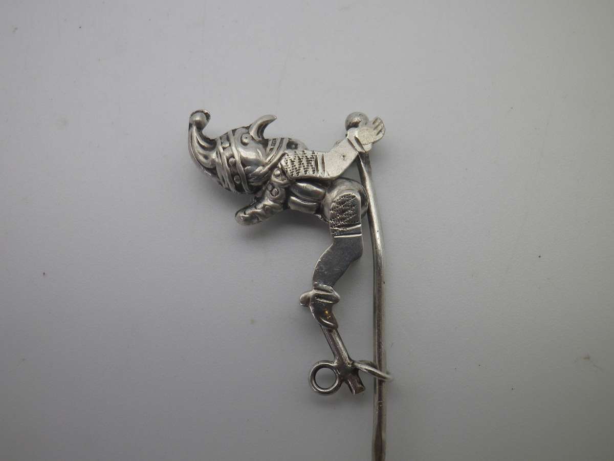 Miniature Silver (800 purity)Articulated Puppet. Comedia D'el arte figurine ? Moves up& down. Rare!!