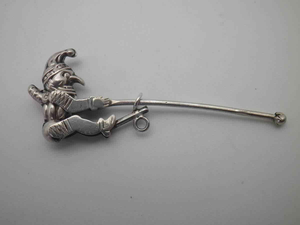 Miniature Silver (800 purity)Articulated Puppet. Comedia D'el arte figurine ? Moves up& down. Rare!!