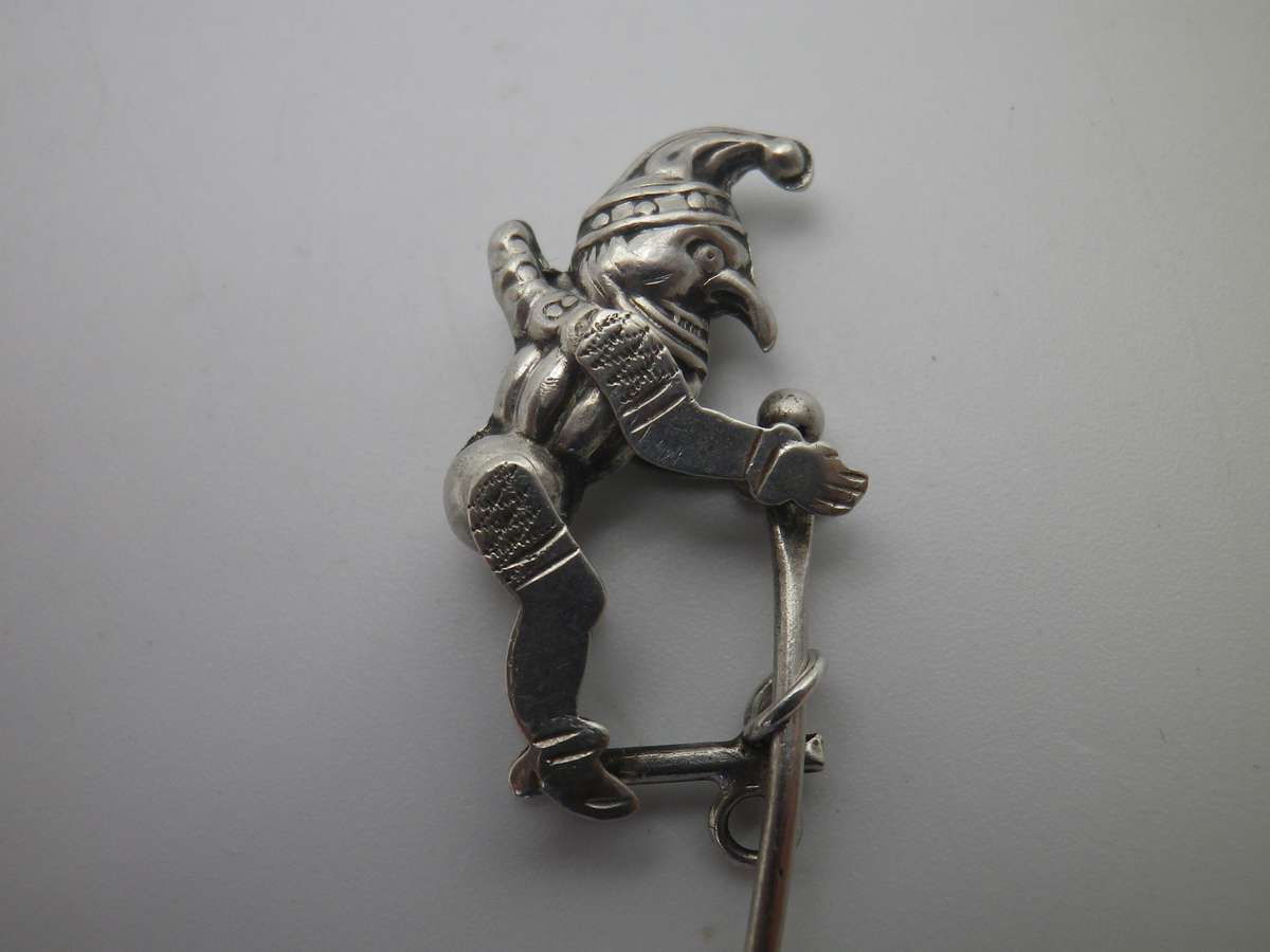 Miniature Silver (800 purity)Articulated Puppet. Comedia D'el arte figurine ? Moves up& down. Rare!!