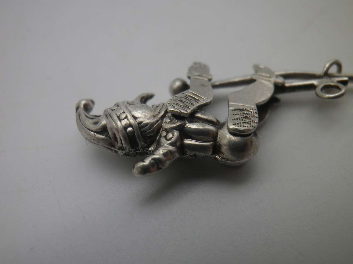 Miniature Silver (800 purity)Articulated Puppet. Comedia D'el arte figurine ? Moves up& down. Rare!!