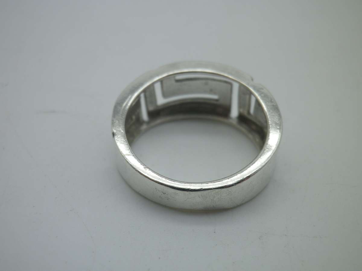Sterling Silver Vintage Designer Ring. Greek Key Design. Size: Q 3/4. 4.8g