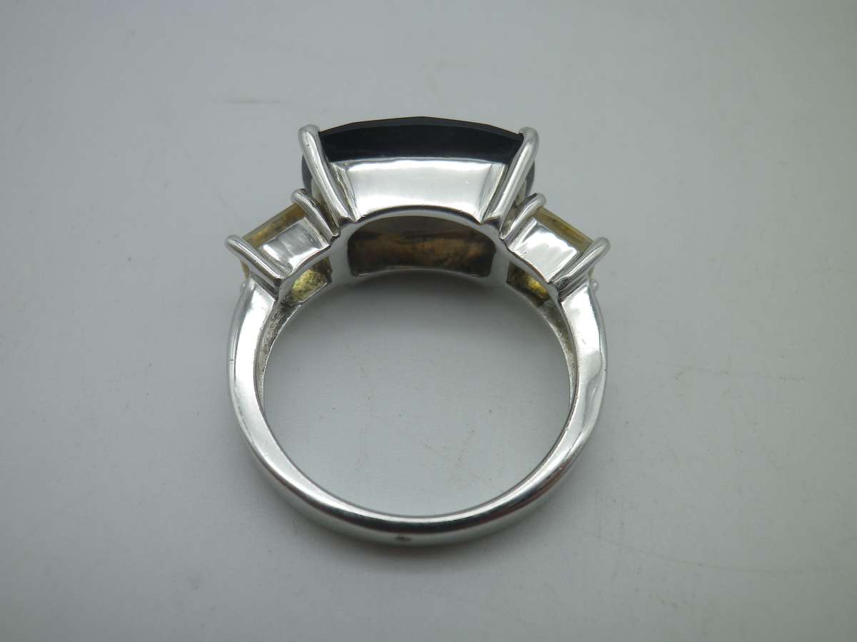Sterling Silver, Smoky Quartz & Citrine  Ring. Rhodium plated. Size: P. 6g