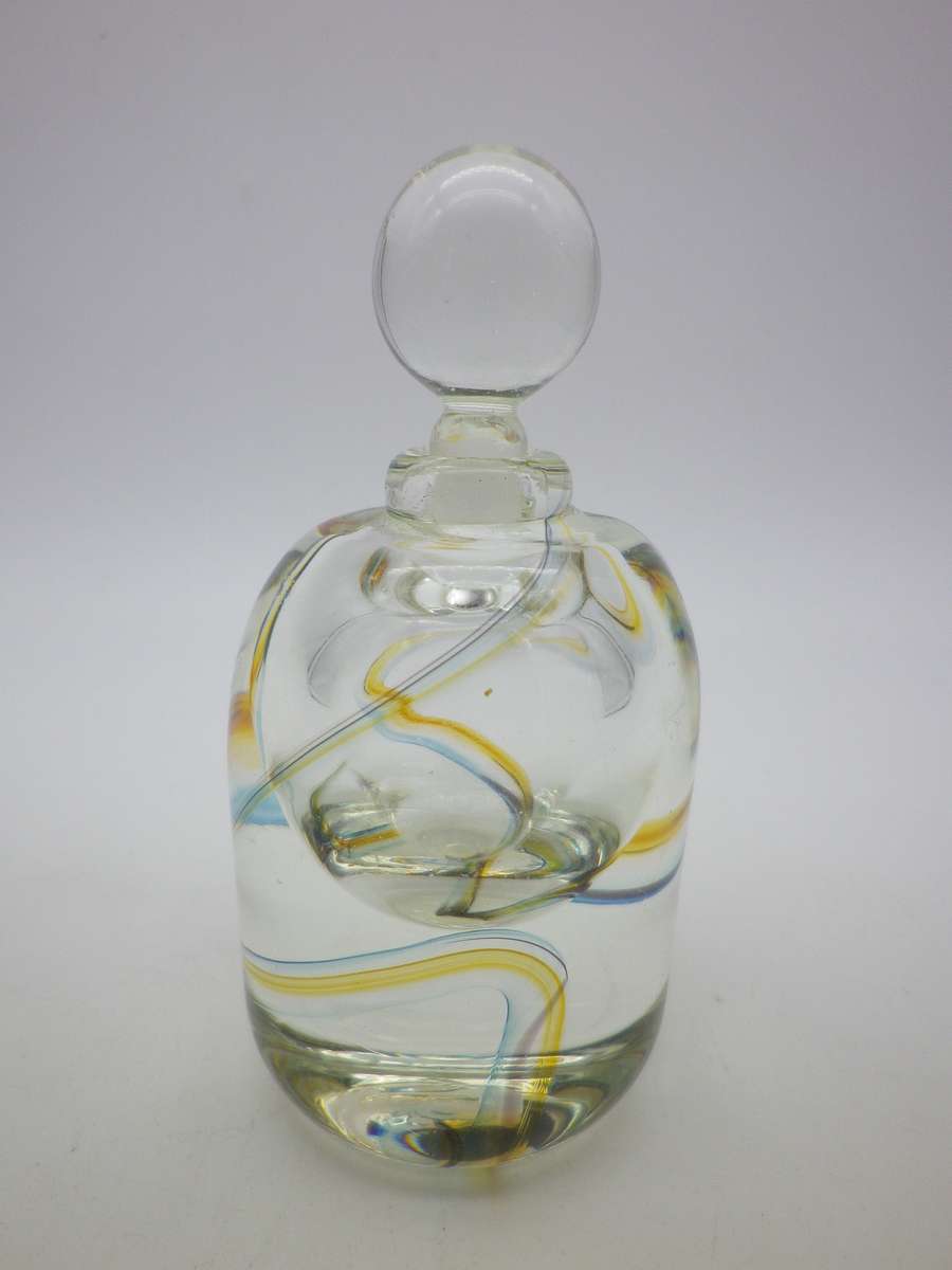 DAVID READE Glass Scent perfume bottle with stopper.  Designer SA ART GLASS 10 x 4.5cm