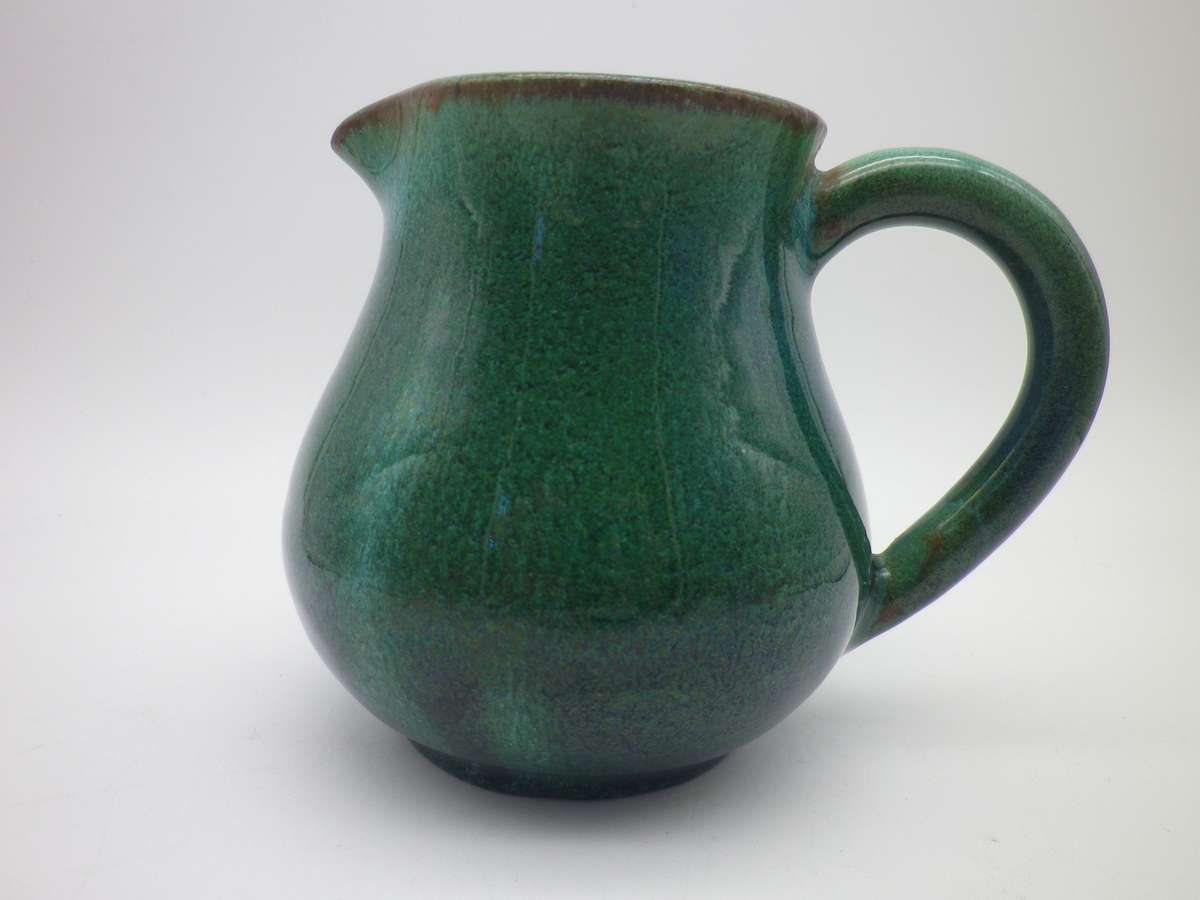 LINNWARE JUG-GREEN GLAZE ICONIC SA Pottery. 10CM TALL