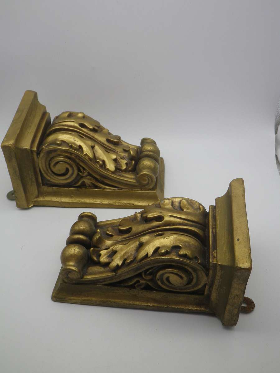 PAIR GILT PAINTED WOODEN WALL SCONCES BRACKETS. Near Perfect pair. 17CM