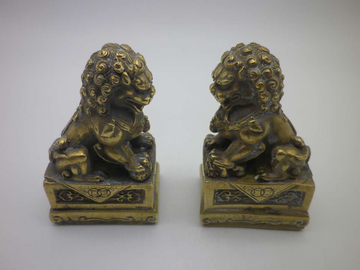 FOR JACQUES ONLY PLEASE!! Vintage Pair Brass  20th Century Miniature Chinese foo dogs.