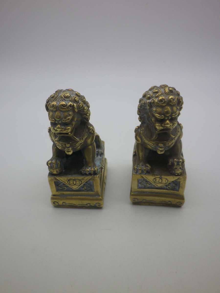 FOR JACQUES ONLY PLEASE!! Vintage Pair Brass  20th Century Miniature Chinese foo dogs.