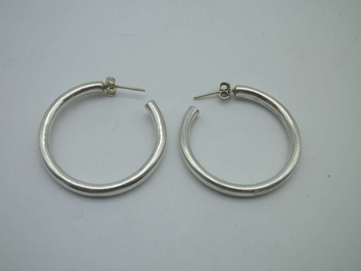 Sterling Silver Vintage Large Hoop Earrings. 4cm. 7g