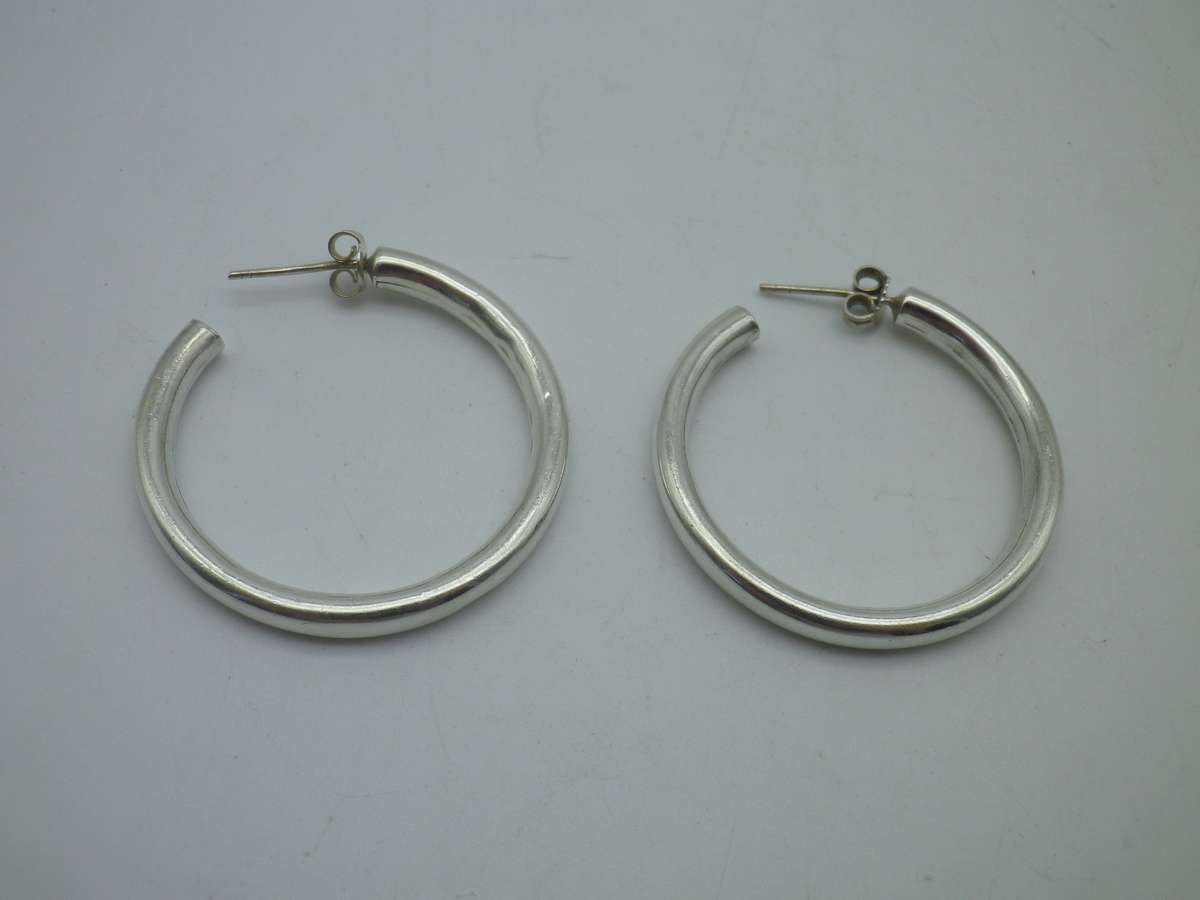 Sterling Silver Vintage Large Hoop Earrings. 4cm. 7g