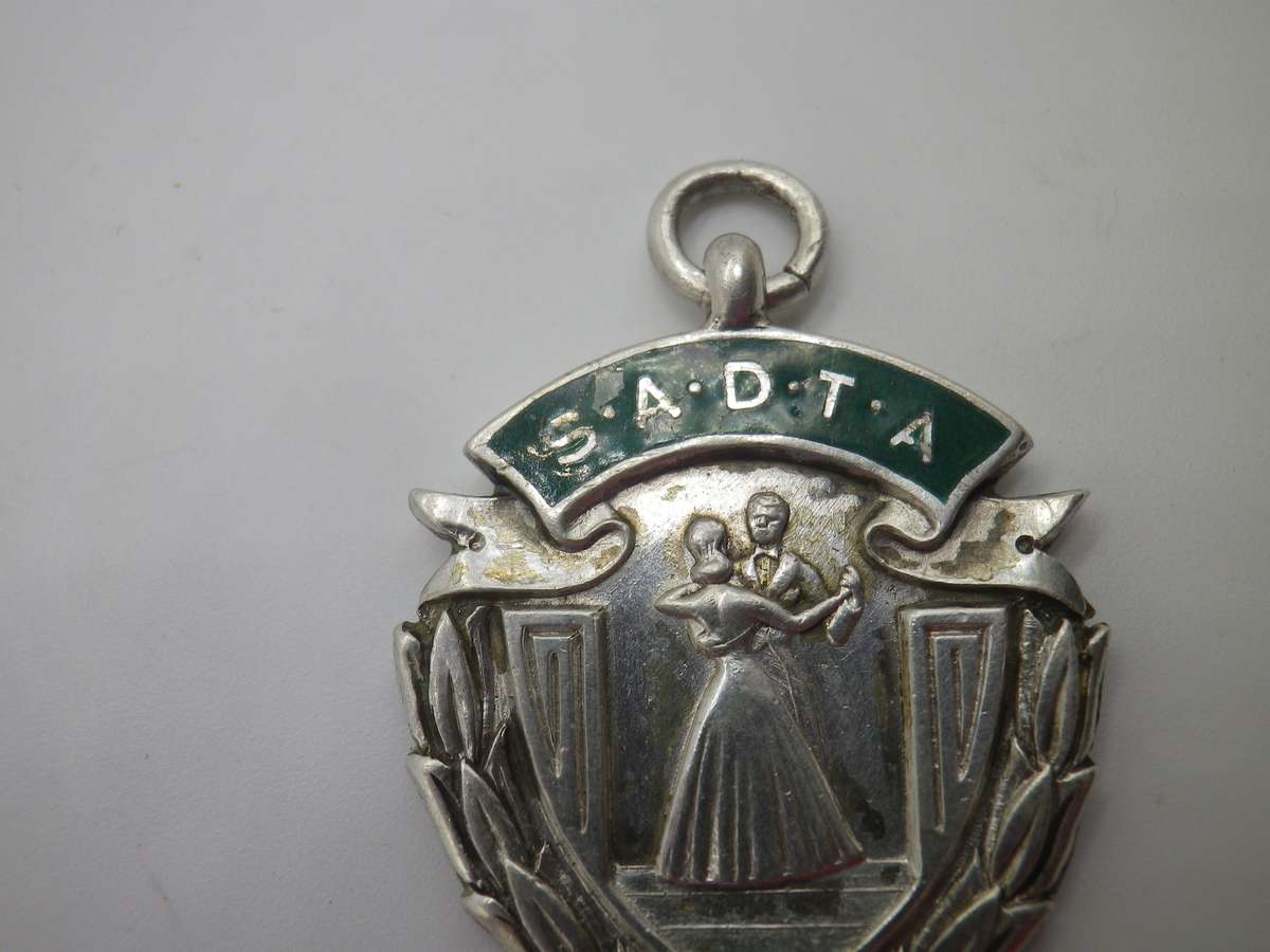 Vintage Sterling Silver & Enamel SADTA (SA Dance Teachers Association) Award Fob Medal 3.5x2.5cm