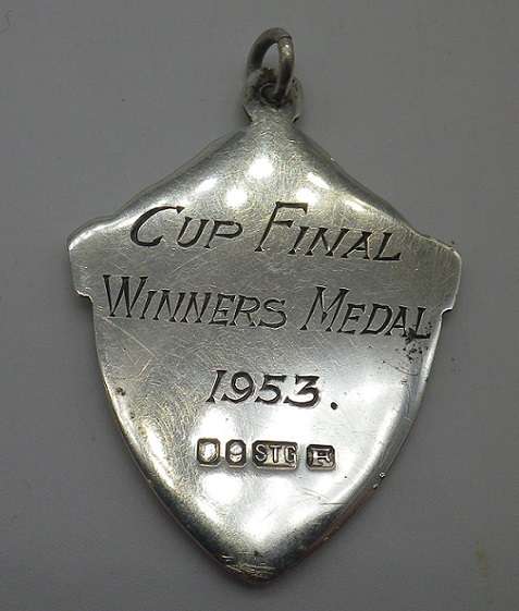 Vintage Hallmarked Silver Soccer Award Fob Medal. 1953. "Cup final Winners Medal" 4x2.8cm 7.6g