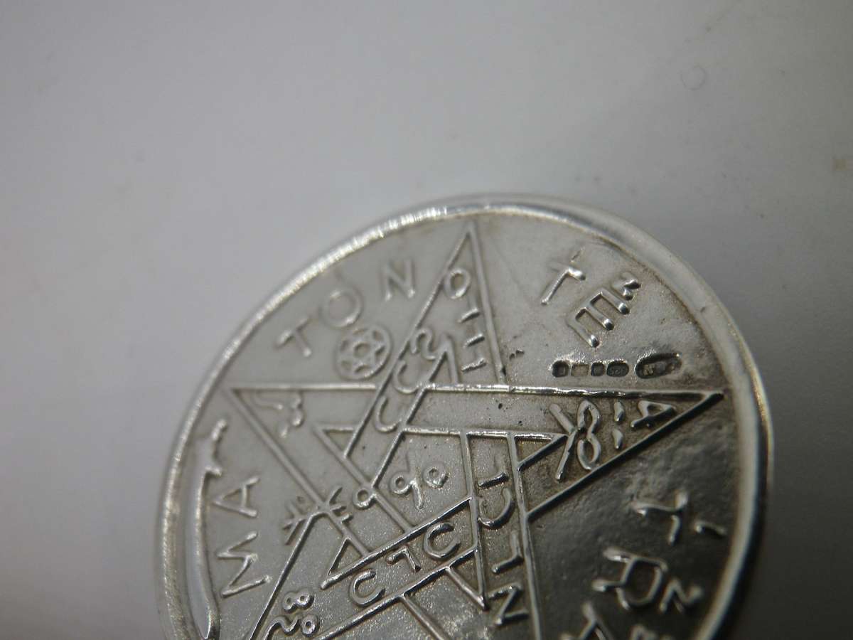 Hallmarked Sterling Silver Tetragrammatron and Zodiac Pendant, Pentagram. Sheffield, 2016