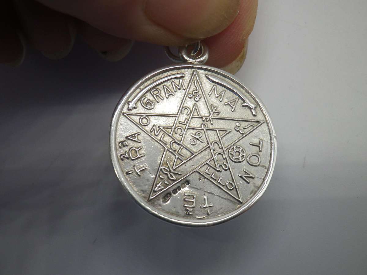 Hallmarked Sterling Silver Tetragrammatron and Zodiac Pendant, Pentagram. Sheffield, 2016