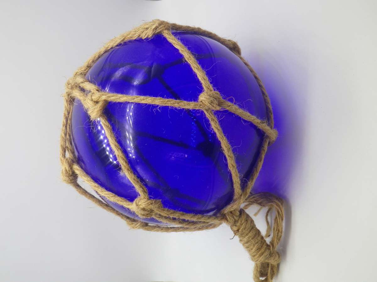 Vintage Japanese Hand blown Blue Glass Ship Buoy with rope