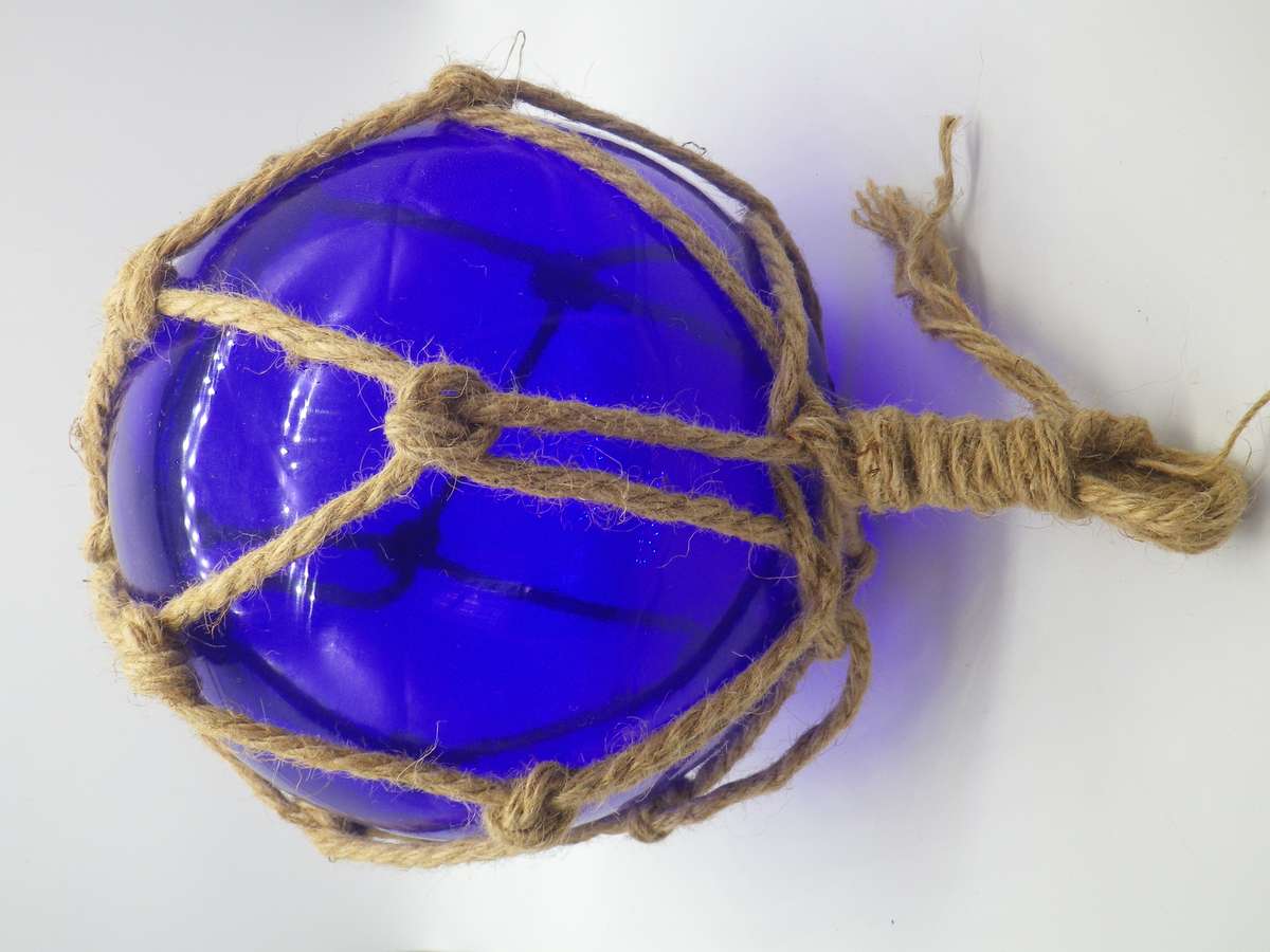 Vintage Japanese Hand blown Blue Glass Ship Buoy with rope