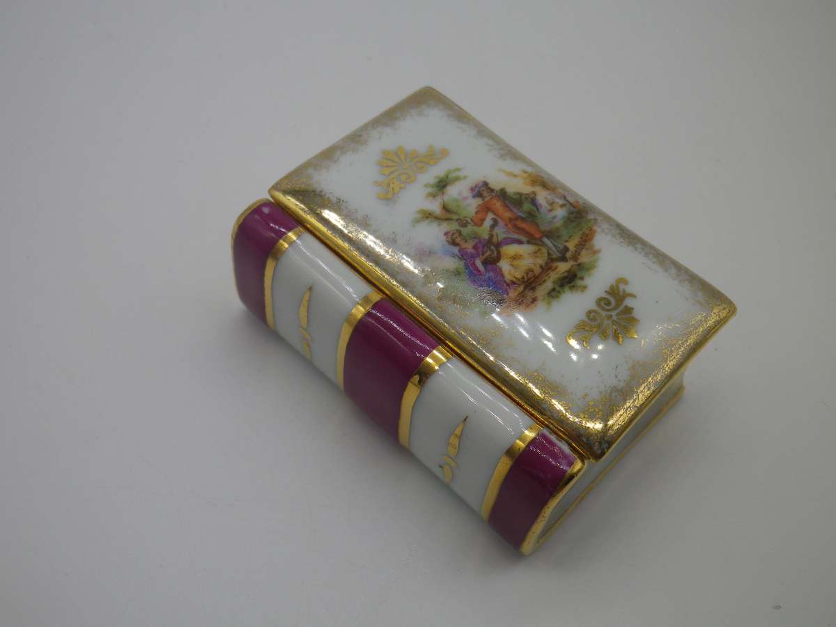 LIMOGES FRANCE Porcelain Book Shape Trinket box. 6.5 x 4.5cm