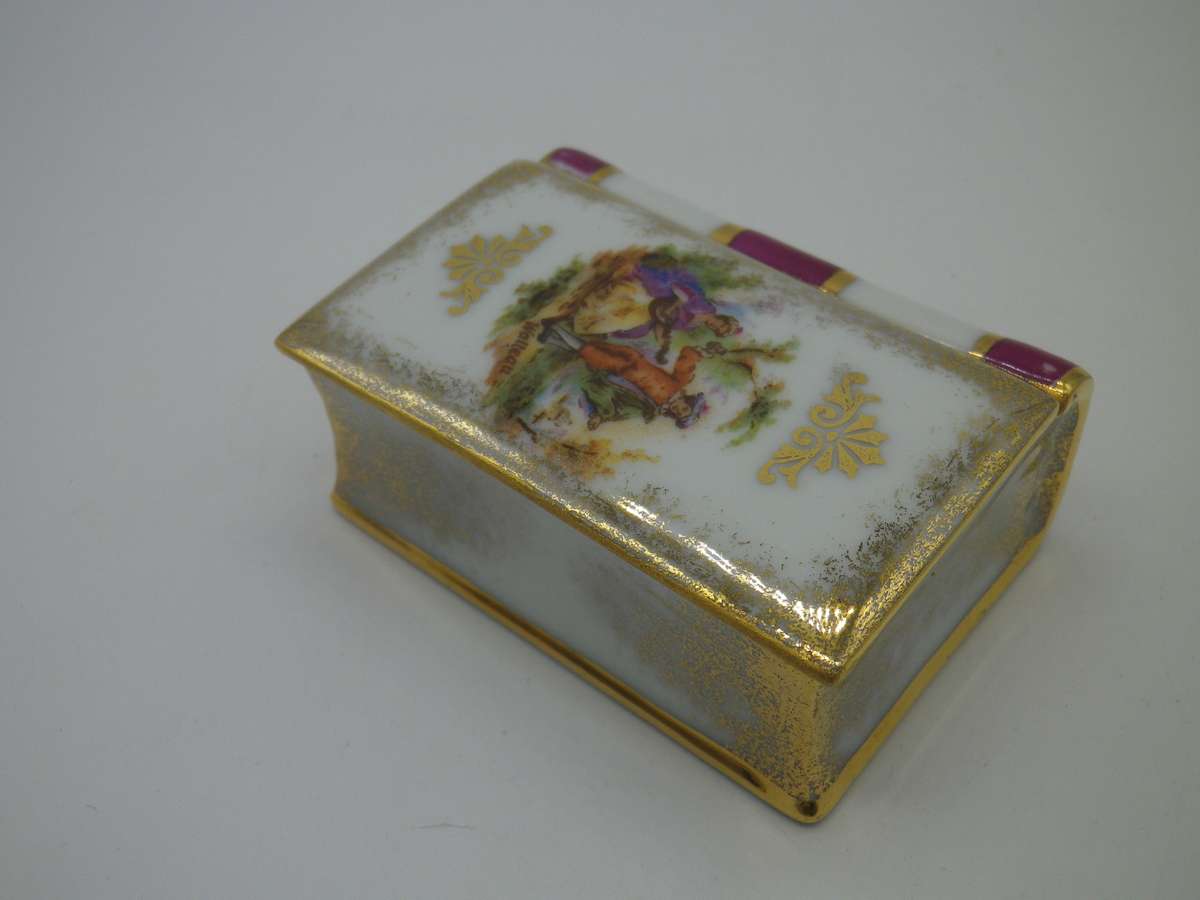 LIMOGES FRANCE Porcelain Book Shape Trinket box. 6.5 x 4.5cm