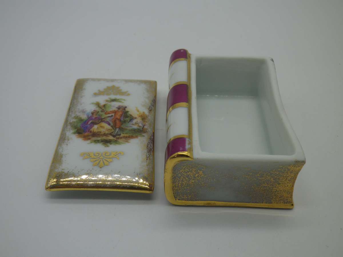LIMOGES FRANCE Porcelain Book Shape Trinket box. 6.5 x 4.5cm