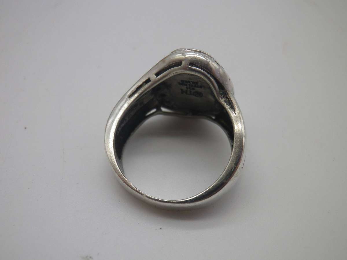 Quality Designer Mexican Sterling silver & lab created Blue Opal ring. Size: N. 6.4g