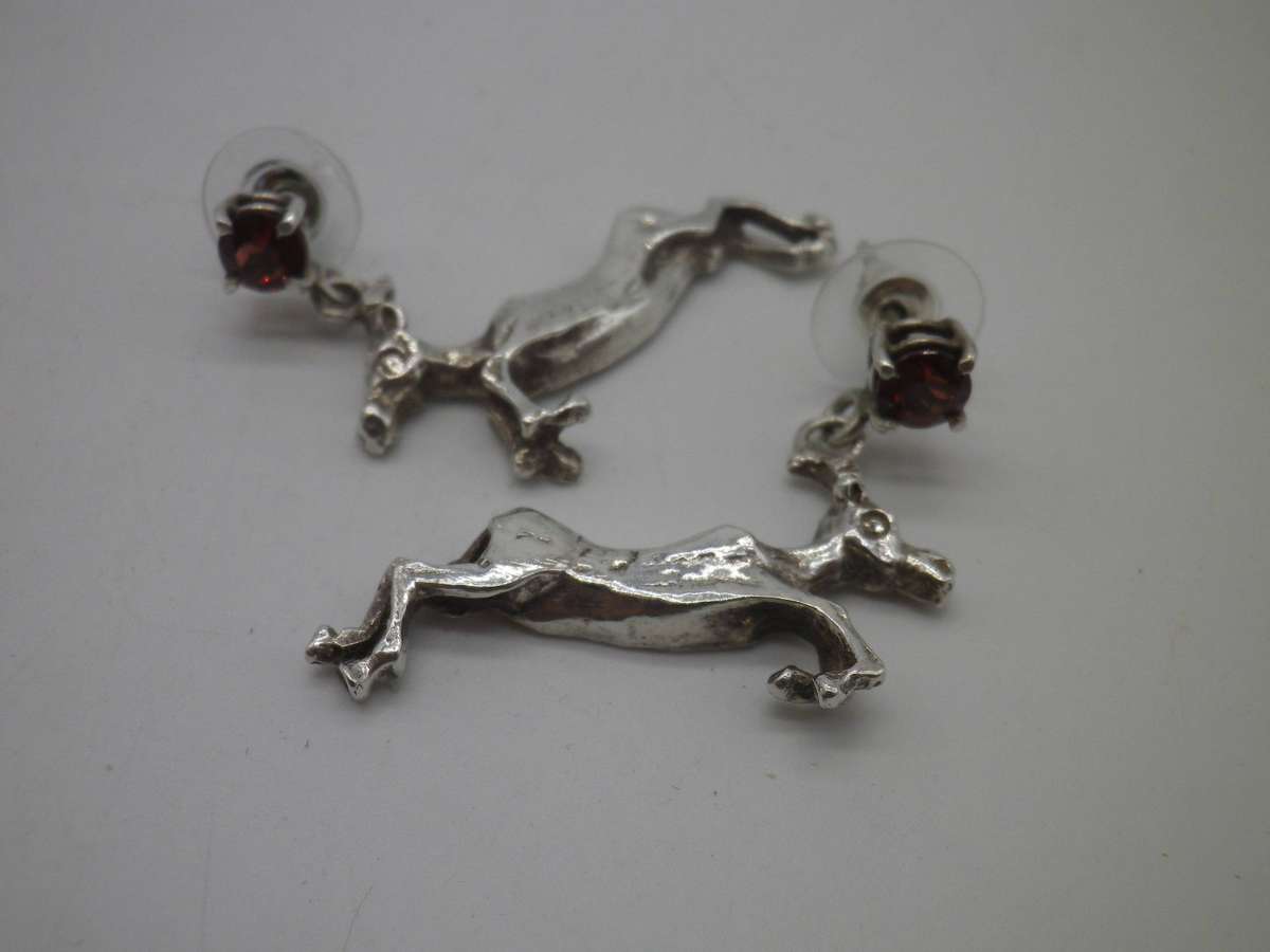 Vintage Sterling Silver & Garnet SPRINGBOK Earrings. 3.5cm