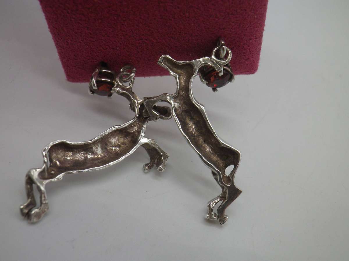 Vintage Sterling Silver & Garnet SPRINGBOK Earrings. 3.5cm