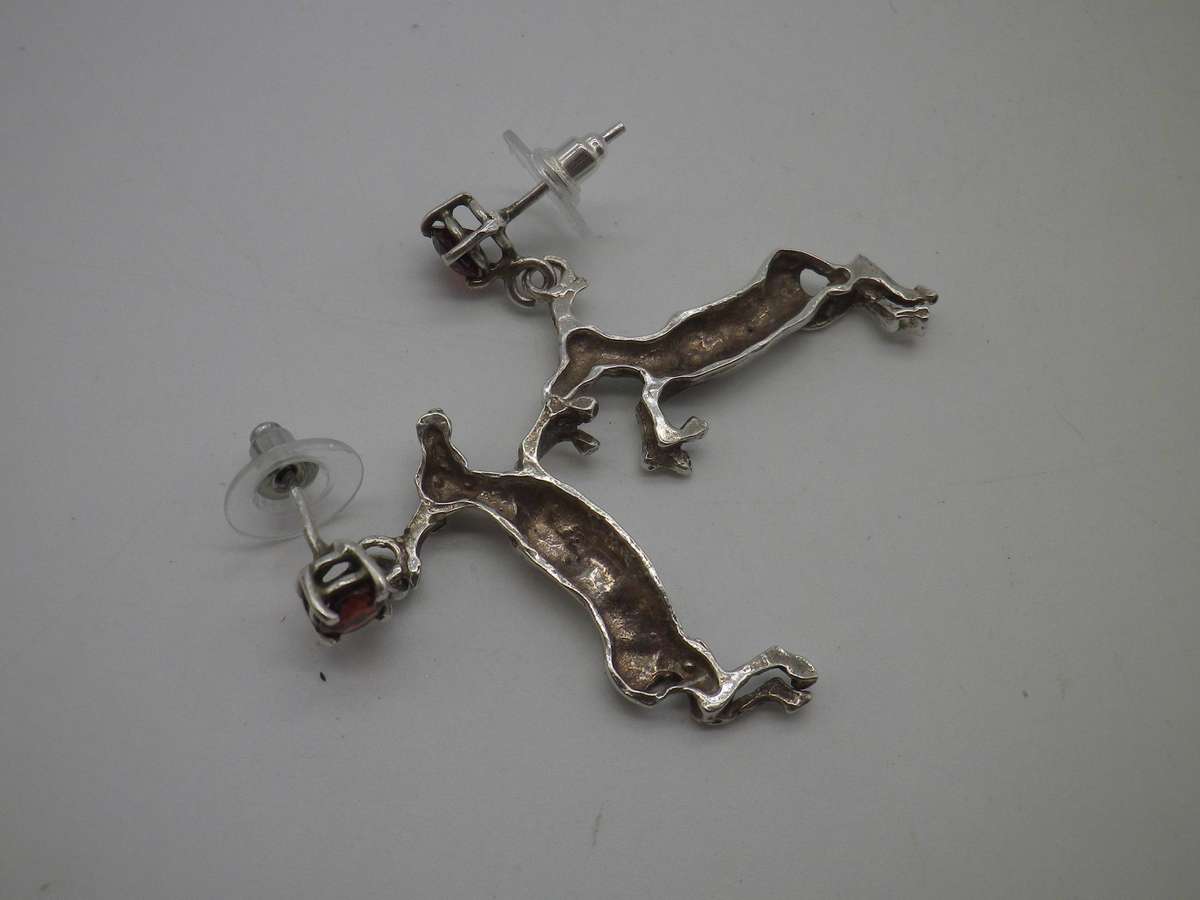 Vintage Sterling Silver & Garnet SPRINGBOK Earrings. 3.5cm
