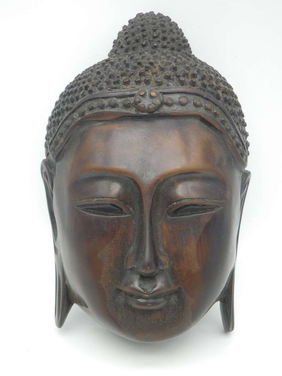 Carved Stone Thai Buddha to hang on wall. Serene Expression. 19x12x6cm