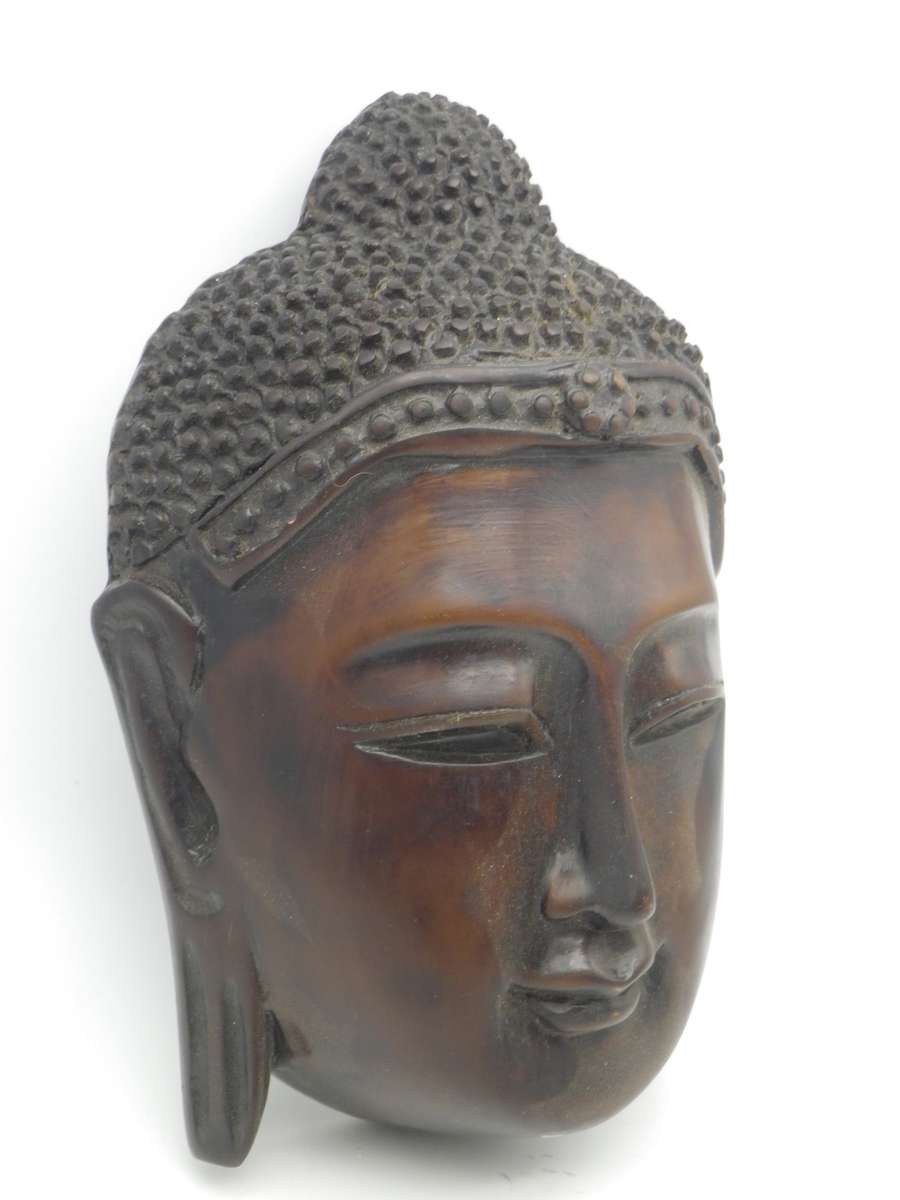 Carved Stone Thai Buddha to hang on wall. Serene Expression. 19x12x6cm