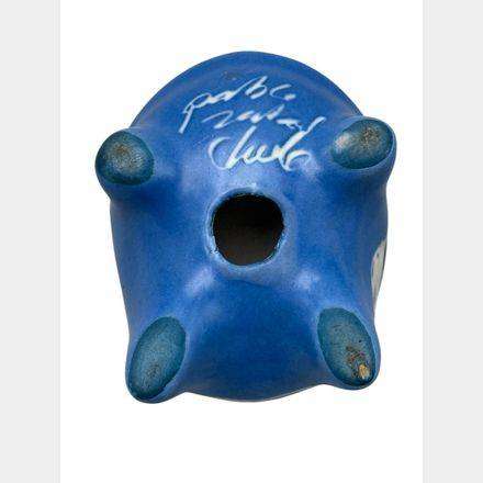 Rare PABLO ZABAL, Chile blue and white folk art ceramic FROG. 8 x 6 x 6cm