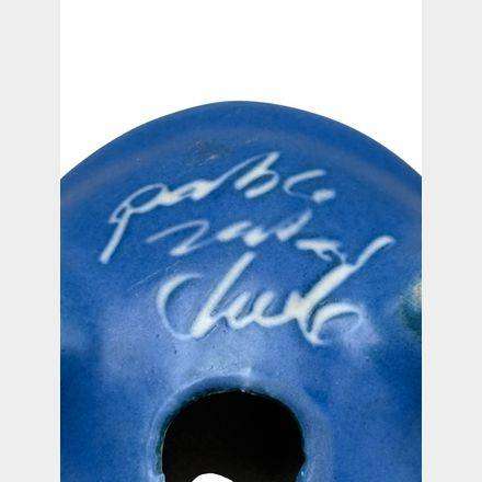 Rare PABLO ZABAL, Chile blue and white folk art ceramic FROG. 8 x 6 x 6cm