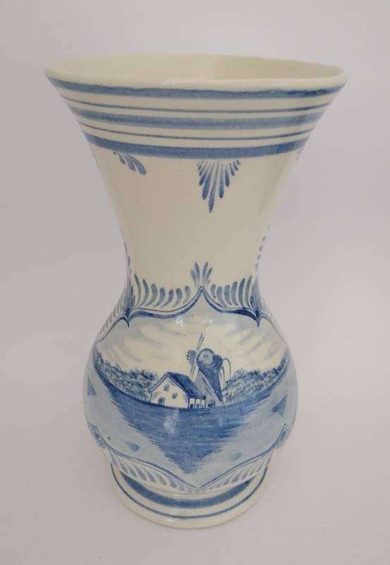 RARE Large Lucia Ware Blue & White Vase. 31cm. Dutch Scene. Signed. No: P/13203