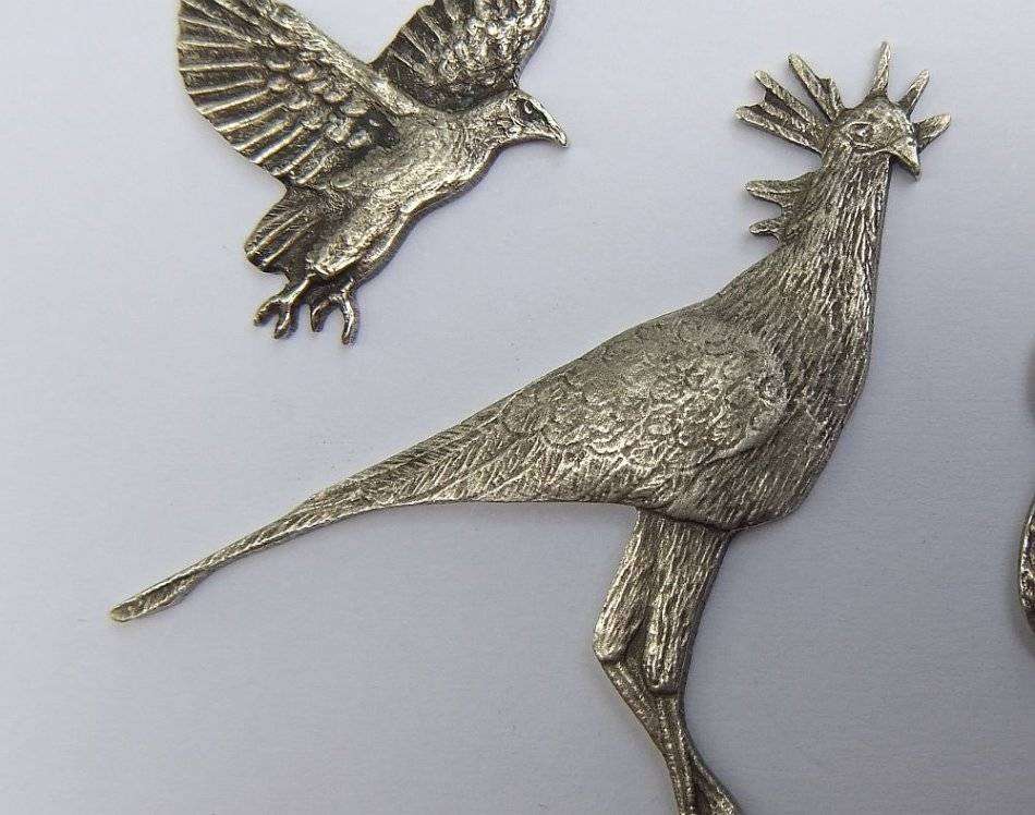 Vintage STERLING SILVER OWL, BLUE CRANE & EAGLE. Flat- to apply to furniture decor etc.