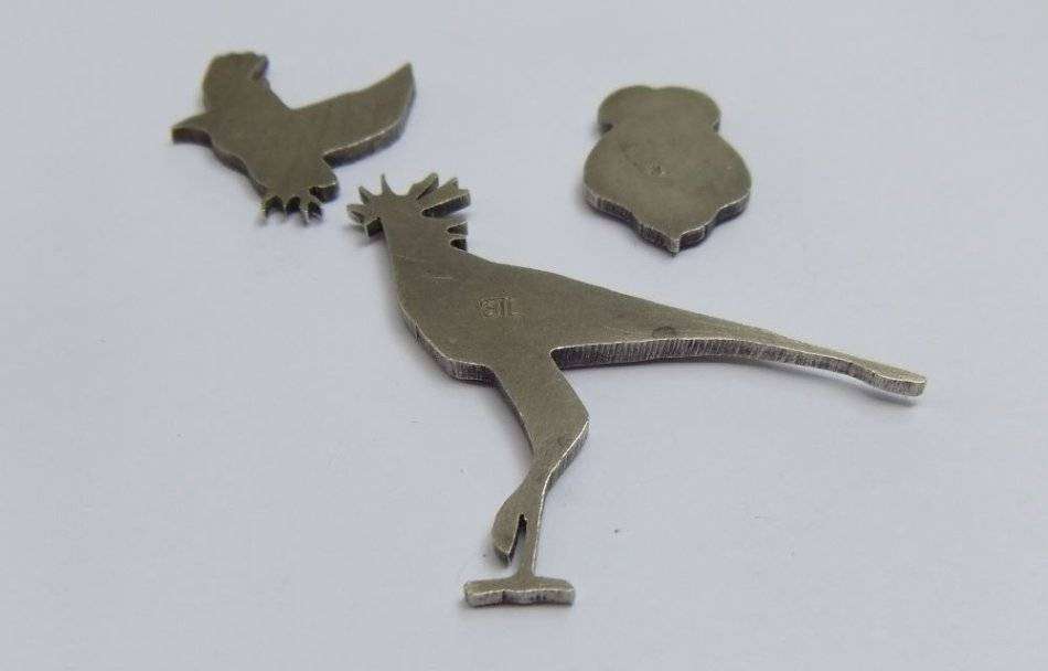 Vintage STERLING SILVER OWL, BLUE CRANE & EAGLE. Flat- to apply to furniture decor etc.