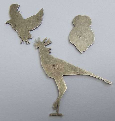 Vintage STERLING SILVER OWL, BLUE CRANE & EAGLE. Flat- to apply to furniture decor etc.