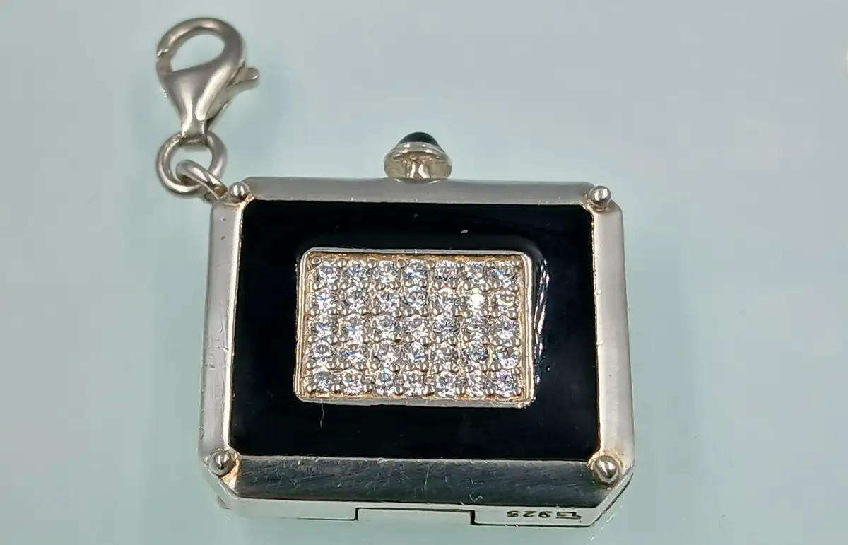 Genuine Thomas Sabo Sterling silver locket handbag charm with sparkly Cubic zirconias. 10g 2cm long