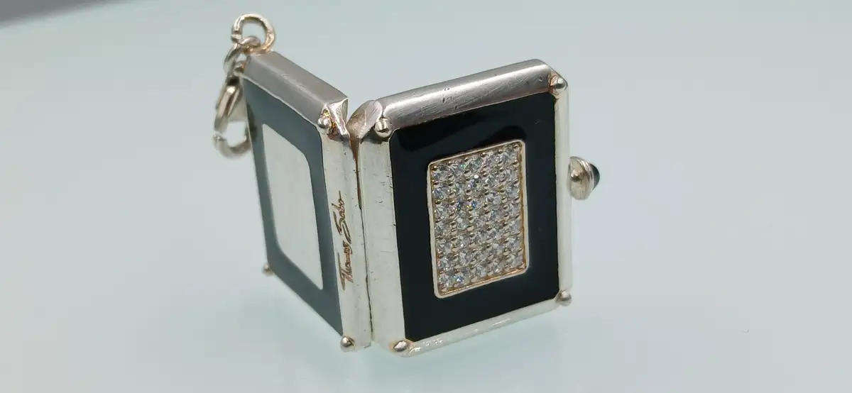 Genuine Thomas Sabo Sterling silver locket handbag charm with sparkly Cubic zirconias. 10g 2cm long