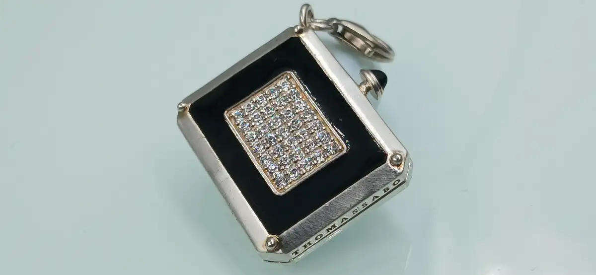 Genuine Thomas Sabo Sterling silver locket handbag charm with sparkly Cubic zirconias. 10g 2cm long