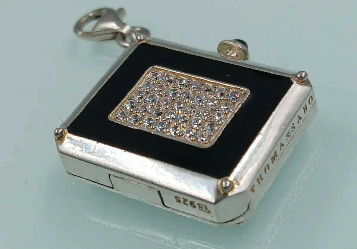 Genuine Thomas Sabo Sterling silver locket handbag charm with sparkly Cubic zirconias. 10g 2cm long