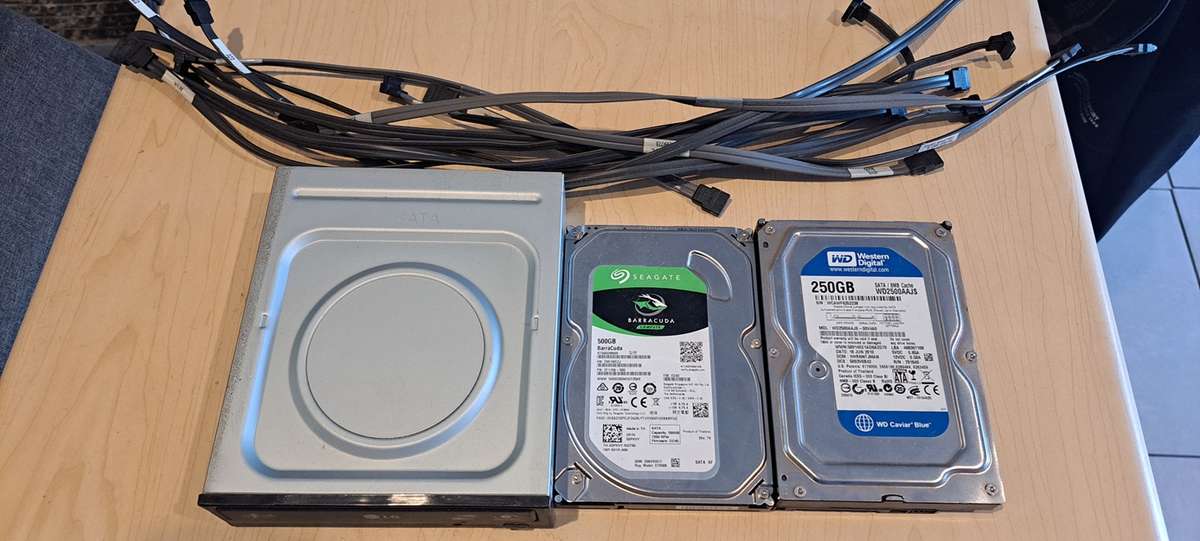 2 x Sata Hard Drives + DVD RW + 10 x Long Sata Cables