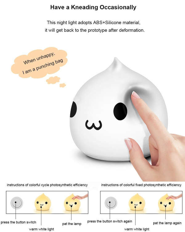 Battery Powered 7 Colors Water Drop Silicone LED Night Light,Touch Sensor Lovely Sweet Household Dec