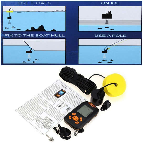 Portable FishFinder with Wired Sonar Sensor Transducer & LCD Display