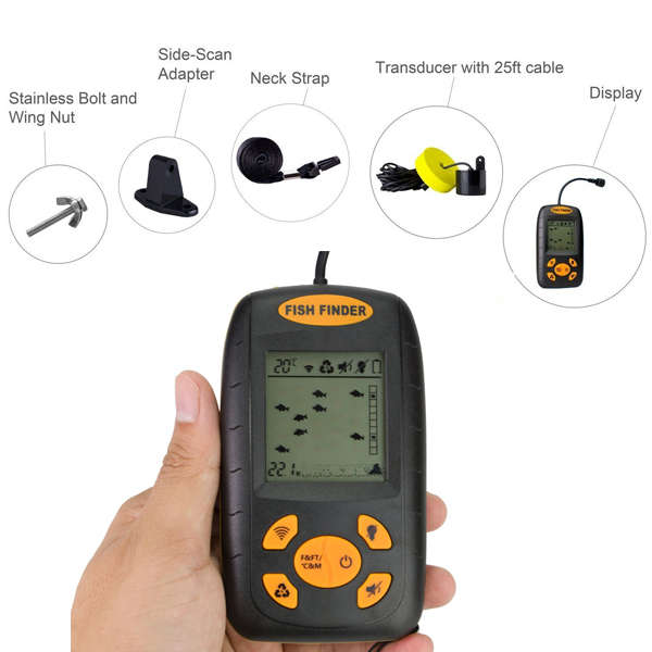 Portable FishFinder with Wired Sonar Sensor Transducer & LCD Display