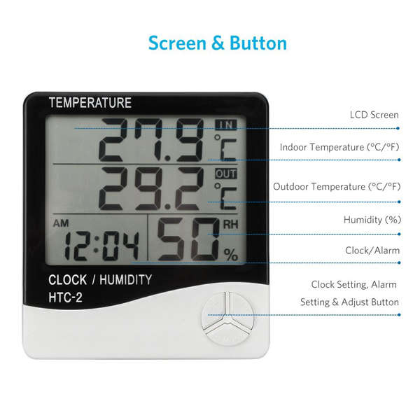 Temperature and Humidity Monitor With LCD Screen Alarm Clock