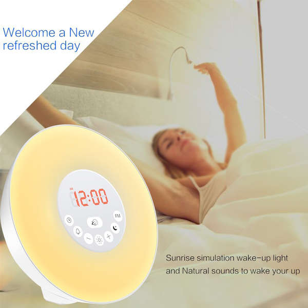 Sunrise Alarm Clock, Digital Clock, Wake Up Light with 6 Nature Sounds, FM Radio and Touch Control (